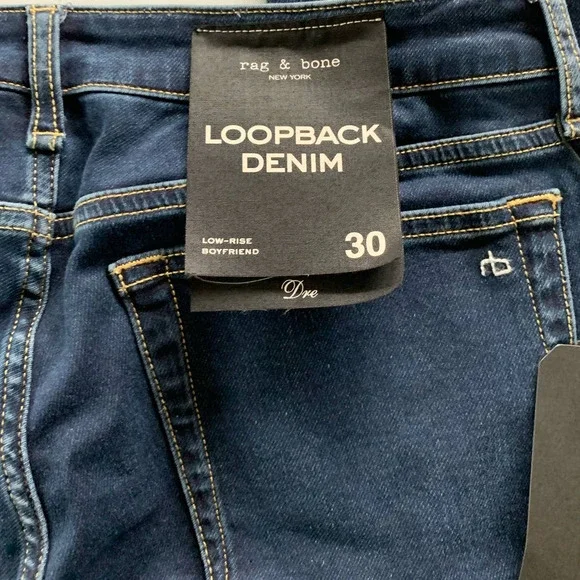 Rag & Bone Dre Low Rise Boyfriend Jeans in Loopback Denim, size 30, NWT